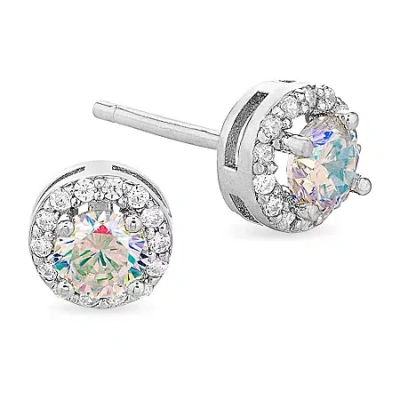 Fine Jewelry Diamonart Preciosa Aurora Borealis 1 1/6 Ct. T.w. White Cubic Zirconia Sterling Silver 6.8mm Stud Ea In Transparent