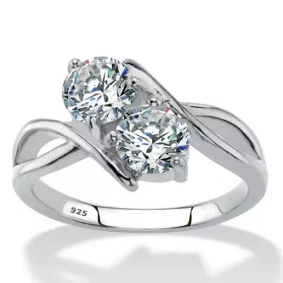 Fine Jewelry Diamonart Womens 2 Ct. T.w. White Cubic Zirconia Sterling Silver Round Cocktail Ring