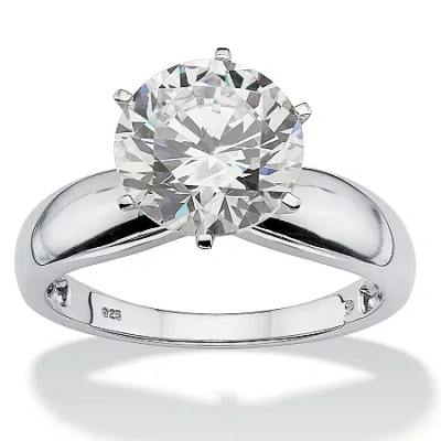 Fine Jewelry Diamonart Womens 3 1/2 Ct. T.w. White Cubic Zirconia Platinum Over Silver Round Engagement Ring In Transparent