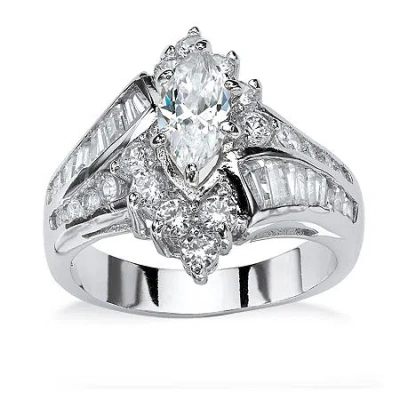 Fine Jewelry Diamonart Womens 3 1/4 Ct. T.w. White Cubic Zirconia Platinum Over Silver Engagement Ring In Transparent