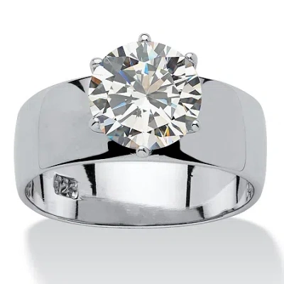 Fine Jewelry Diamonart Womens 4 Ct. T.w. White Cubic Zirconia Sterling Silver Round Engagement Ring