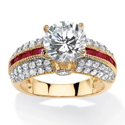 Fine Jewelry Diamonart Womens 5 1/2 Ct. T.w. White Cubic Zirconia 14k Gold Over Silver Round Engagement Ring In Multi