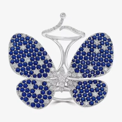 Fine Jewelry Diamonart Womens Blue Cubic Zirconia Sterling Silver Butterfly Cocktail Ring In Transparent