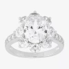 Fine Jewelry Diamonart Womens Cubic Zirconia Sterling Silver Flower Oval Side Stone Engagement Ring In Transparent
