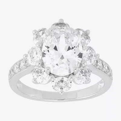 Fine Jewelry Diamonart Womens Cubic Zirconia Sterling Silver Flower Oval Side Stone Engagement Ring In Transparent