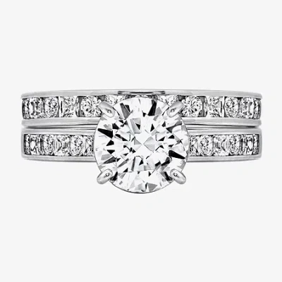 Fine Jewelry Diamonart Womens Cubic Zirconia Sterling Silver Round Side Stone Engagement Ring In White