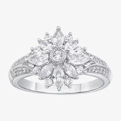 Fine Jewelry Diamonart Womens White Cubic Zirconia Sterling Silver Cluster Cocktail Ring