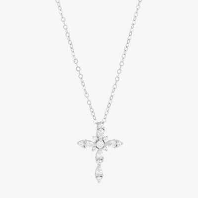 Fine Jewelry Diamonart Womens White Cubic Zirconia Sterling Silver Cross 18 Inch Pendant Necklace In Transparent