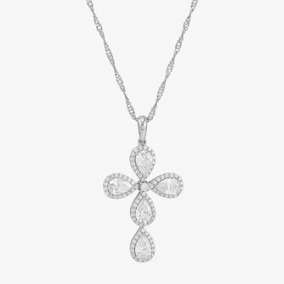 Fine Jewelry Diamonart Womens White Cubic Zirconia Sterling Silver Cross 18 Inch Pendant Necklace In Transparent