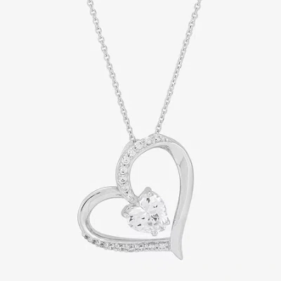Fine Jewelry Diamonart Womens White Cubic Zirconia Sterling Silver Heart 18 Inch Pendant Necklace In Transparent