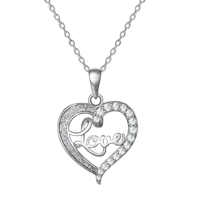 Fine Jewelry Diamonart Womens White Cubic Zirconia Sterling Silver Heart Pendant Necklace In Transparent