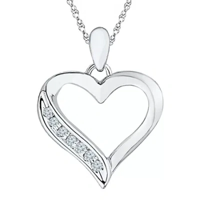 Fine Jewelry Diamond-accent 10k White Gold Heart Pendant Necklace In Transparent