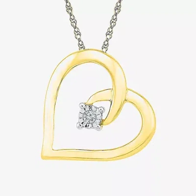 Fine Jewelry Diamond-accent 10k Yellow Gold Heart Pendant Necklace In Transparent