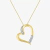 Fine Jewelry Diamond-accent 10k Yellow Gold Tilted Openwork Heart Pendant In Transparent