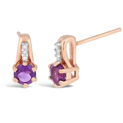 Fine Jewelry Diamond Accent Genuine Purple Amethyst 10k Gold 9mm Stud Earrings In Transparent