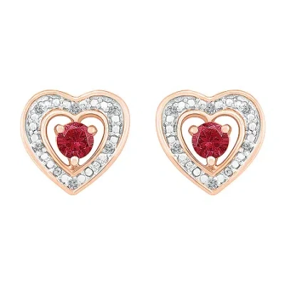 Fine Jewelry Diamond Accent Lab Created Red Ruby 10k Rose Gold 9mm Heart Stud Earrings In Transparent