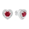 Fine Jewelry Diamond Accent Lab Created Red Ruby Sterling Silver 11mm Heart Stud Earrings In Transparent