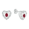 Fine Jewelry Diamond Accent Lab Created Red Ruby Sterling Silver 11mm Heart Stud Earrings In Transparent