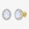 Fine Jewelry Diamond Accent Lab Created White Opal 10k Gold 9.5mm Stud Earrings In Transparent
