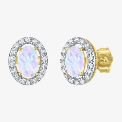 Fine Jewelry Diamond Accent Lab Created White Opal 10k Gold 9.5mm Stud Earrings In Transparent