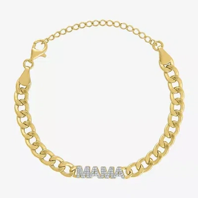 Fine Jewelry Diamond Addiction "mama" Womens 14k Gold Over Silver 8 Inch Cuban Chain Bracelet In Transparent