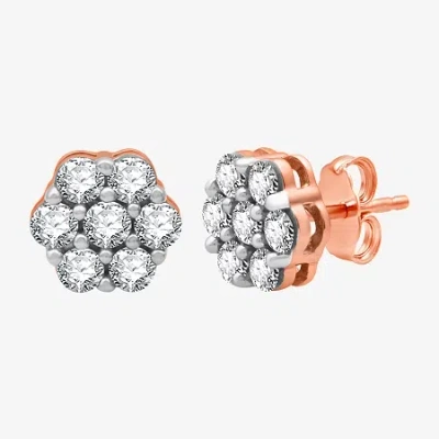 Fine Jewelry Diamond Blossom 1 Ct. T.w. Natural White Diamond 10k Rose Gold 8.7mm Stud Earrings In Pink