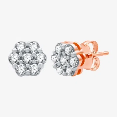 Fine Jewelry Diamond Blossom 1/10 Ct. T.w. Natural White Diamond 10k Rose Gold 7.1mm Stud Earrings In Pink