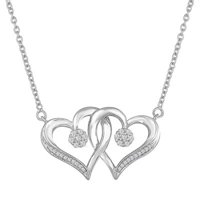 Fine Jewelry Diamond Blossom 1/10 Ct. T.w. Sterling Silver Or 14k Rose Gold Over Silver Heart Pendant Necklace