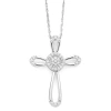 Fine Jewelry Diamond Blossom 1/10 Ct.t.w. Diamond 10k White Gold Cross Pendant Necklace In Transparent