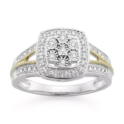 Fine Jewelry Diamond Blossom 1/10 Ct.t.w. Natural Diamond Cushion Sterling Silver With 14k Gold Over Silver Accen In Transparent