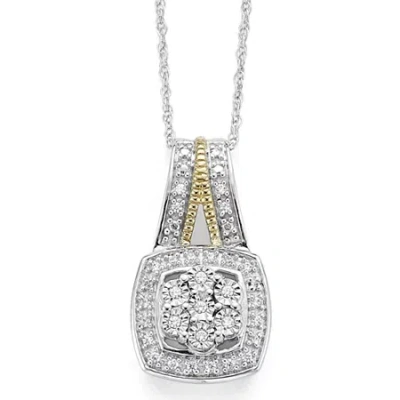 Fine Jewelry Diamond Blossom 1/10 Ct.t.w. Natural Diamond Cushion Sterling Silver With 14k Gold Over Silver Accen In Transparent