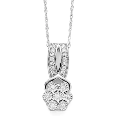 Fine Jewelry Diamond Blossom 1/10 Ct.t.w. Natural Diamond In Sterling Silver Pendant Necklace In Transparent