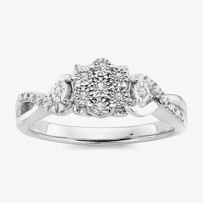 Fine Jewelry Diamond Blossom 1/10 Ct.t.w. Natural Diamond Sterling Silver Ring In Transparent
