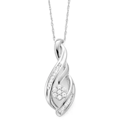 Fine Jewelry Diamond Blossom 1/4 Ct.t.w. Natural Diamond Sterling Silver Pendant Necklace In Transparent