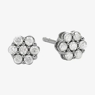 Fine Jewelry Diamond Blossom 1/5 Ct.t.w. Natural Diamond Cluster Stud Earrings In Silver
