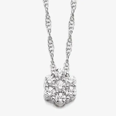 Fine Jewelry Diamond Blossom 1/5 Ct.t.w. Natural Diamond Sterling Silver Cluster Pendant In Transparent