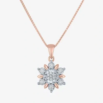 Fine Jewelry Diamond Blossom (g-h / Si2-i1) Womens 1/10 Ct. T.w. Lab Grown White Diamond 14k Rose Gold Over Silve In Transparent