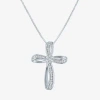 Fine Jewelry Diamond Blossom (g-h / Si2-i1) Womens 1/10 Ct. T.w. Lab Grown White Diamond Sterling Silver Cross 18 In Silver