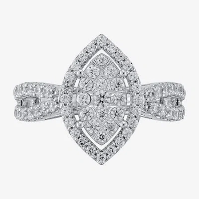 Fine Jewelry Diamond Blossom (h-i / I1) Womens 1 Ct. T.w. Lab Grown White Diamond 10k White Gold Marquise Halo Co