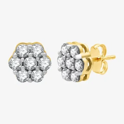 Fine Jewelry Diamond Blossom (i-j / I3) 1 Ct. T.w. Natural White Diamond 10k Gold 8.7mm Stud Earrings In Yellow