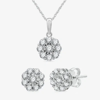 Fine Jewelry Diamond Blossom Womens 1 Ct. T.w. Lab Grown White Diamond Flower Pendant Necklace Set In Transparent