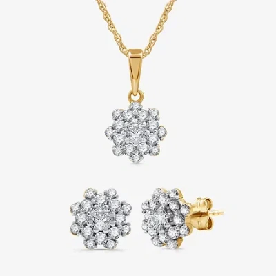 Fine Jewelry Diamond Blossom Womens 1 Ct. T.w. Lab Grown White Diamond Flower Pendant Necklace Set In Transparent