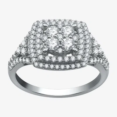 Fine Jewelry Diamond Blossom Womens 1 Ct. T.w. Natural Diamond 10k White Gold Halo Cocktail Ring