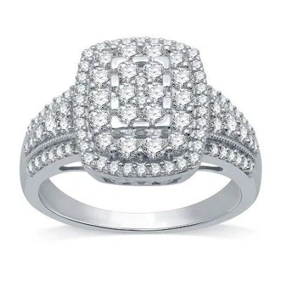 Fine Jewelry Diamond Blossom Womens 1 Ct. T.w. Natural White Diamond 10k White Gold Halo Cocktail Ring