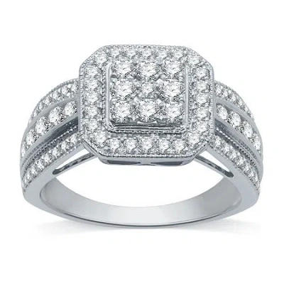 Fine Jewelry Diamond Blossom Womens 1 Ct. T.w. Natural White Diamond 10k White Gold Halo Cocktail Ring