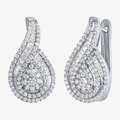 Fine Jewelry Diamond Blossom Womens 1 Ct. T.w. Natural White Diamond 10k White Gold Pear Drop Earrings In Transparent