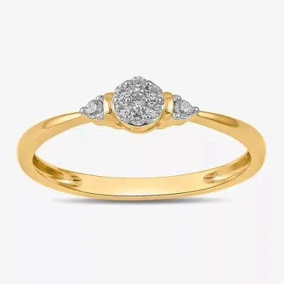 Fine Jewelry Diamond Blossom Womens 1/10 Ct. T.w. Lab Grown White Diamond 10k Gold Round Delicate Cocktail Ring In Transparent