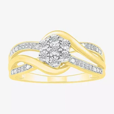Fine Jewelry Diamond Blossom Womens 1/10 Ct. T.w. Natural White Diamond 14k Gold Over Silver Cocktail Ring