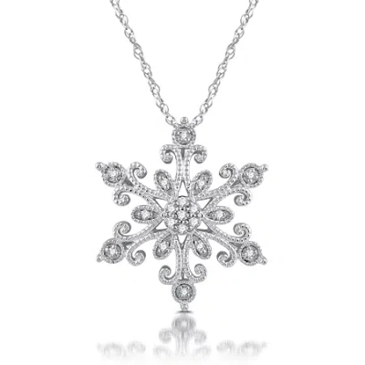 Fine Jewelry Diamond Blossom Womens 1/10 Ct. T.w. Natural White Diamond Sterling Silver Snowflake 18 Inch Pendant