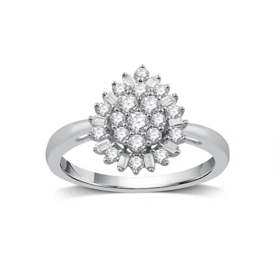 Fine Jewelry Diamond Blossom Womens 1/2 Ct. T.w. Natural White Diamond 10k Gold Cluster Halo Cocktail Ring